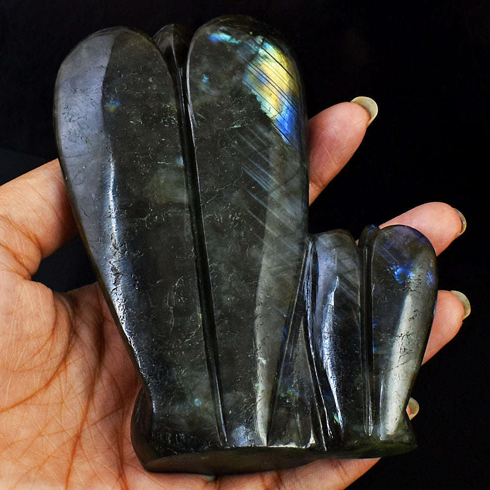 gemsmore:Genuine Amazing Flash Labradorite Hand Carved Genuine Crystal Gemstone Carving Mother & Son Angel gemsmore:Genuine Amazing Flash Labradorite Hand Carved Genuine Crystal Gemstone Carving Mother & Son Angel