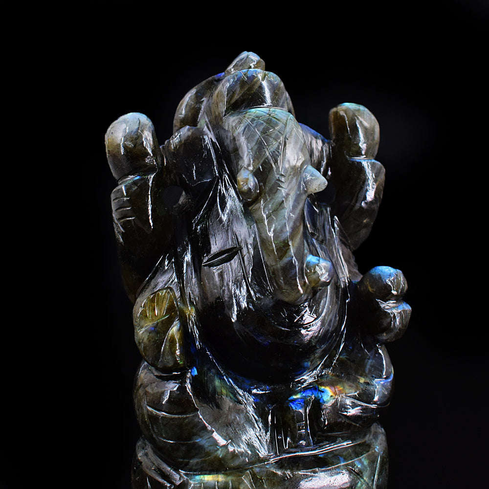 gemsmore:Genuine Amazing Flash Labradorite  Hand Carved Lord Ganesha gemsmore:Genuine Amazing Flash Labradorite  Hand Carved Lord Ganesha