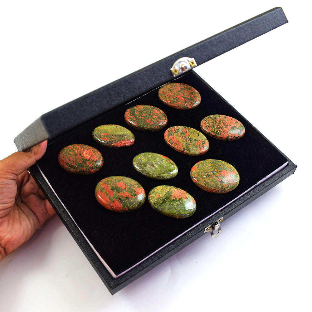 gemsmore:Genuine Blood Green Unakite Untreated Gemstone Cabochon Lot gemsmore:Genuine Blood Green Unakite Untreated Gemstone Cabochon Lot