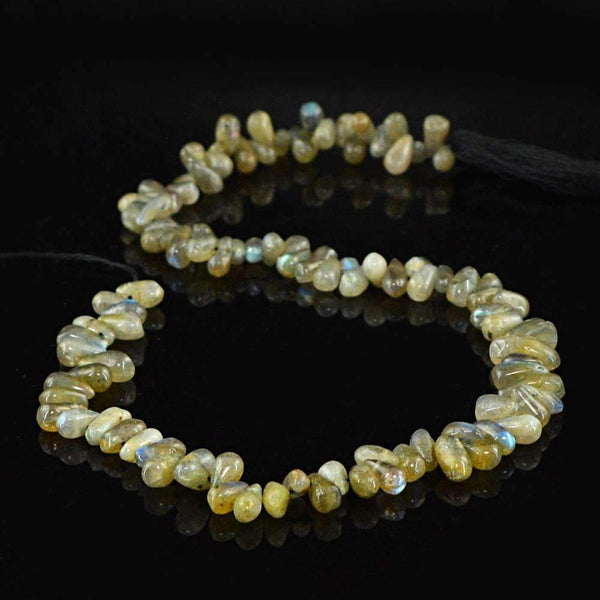 gemsmore:Genuine Blue Flash Labradorite Beads Strand Natural Drilled