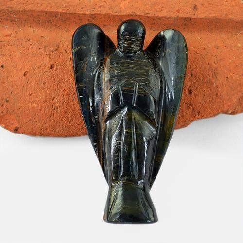 gemsmore:Genuine Blue Power Tiger Eye Carved Healing Angel Gemstone gemsmore:Genuine Blue Power Tiger Eye Carved Healing Angel Gemstone