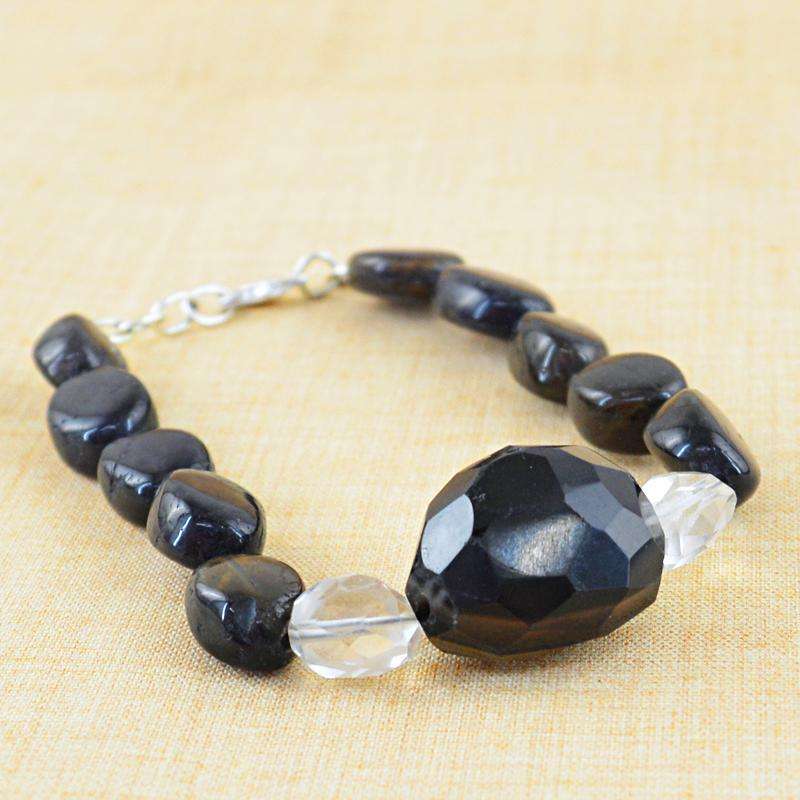 gemsmore:Genuine Blue Tanzanite & White Quartz Bracelet Natural Oval Shape Beads gemsmore:Genuine Blue Tanzanite & White Quartz Bracelet Natural Oval Shape Beads