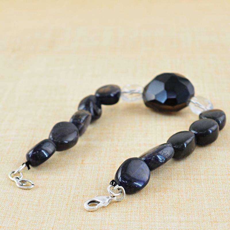 gemsmore:Genuine Blue Tanzanite & White Quartz Bracelet Natural Oval Shape Beads gemsmore:Genuine Blue Tanzanite & White Quartz Bracelet Natural Oval Shape Beads