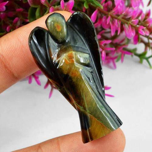 gemsmore:Genuine Carved Angel Blue Power Tiger Eye Gemstone gemsmore:Genuine Carved Angel Blue Power Tiger Eye Gemstone