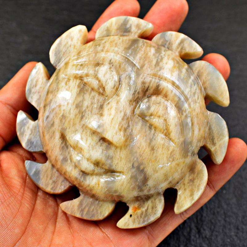 gemsmore:Genuine Hand Carved Grey Moonstone Sun Face gemsmore:Genuine Hand Carved Grey Moonstone Sun Face
