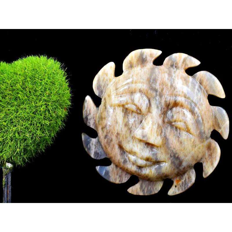 gemsmore:Genuine Hand Carved Grey Moonstone Sun Face gemsmore:Genuine Hand Carved Grey Moonstone Sun Face