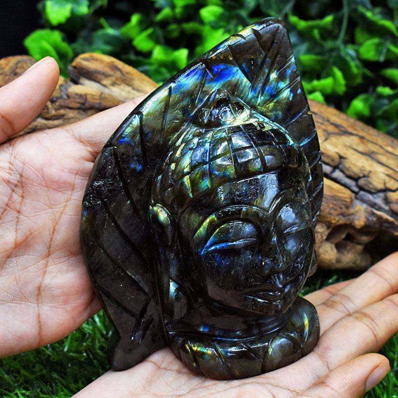 gemsmore:Genuine Labradorite Hand Carved Genuine Crystal Gemstone Carving Leaf Palm Buddha Head gemsmore:Genuine Labradorite Hand Carved Genuine Crystal Gemstone Carving Leaf Palm Buddha Head