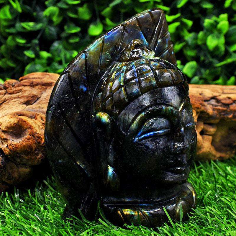 gemsmore:Genuine Labradorite Hand Carved Genuine Crystal Gemstone Carving Leaf Palm Buddha Head gemsmore:Genuine Labradorite Hand Carved Genuine Crystal Gemstone Carving Leaf Palm Buddha Head