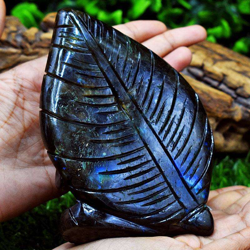gemsmore:Genuine Labradorite Hand Carved Genuine Crystal Gemstone Carving Leaf Palm Buddha Head gemsmore:Genuine Labradorite Hand Carved Genuine Crystal Gemstone Carving Leaf Palm Buddha Head