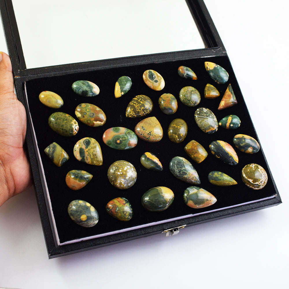 gemsmore:Genuine Ocean Jasper  Untreated Gemstone Cabochon Lot gemsmore:Genuine Ocean Jasper  Untreated Gemstone Cabochon Lot
