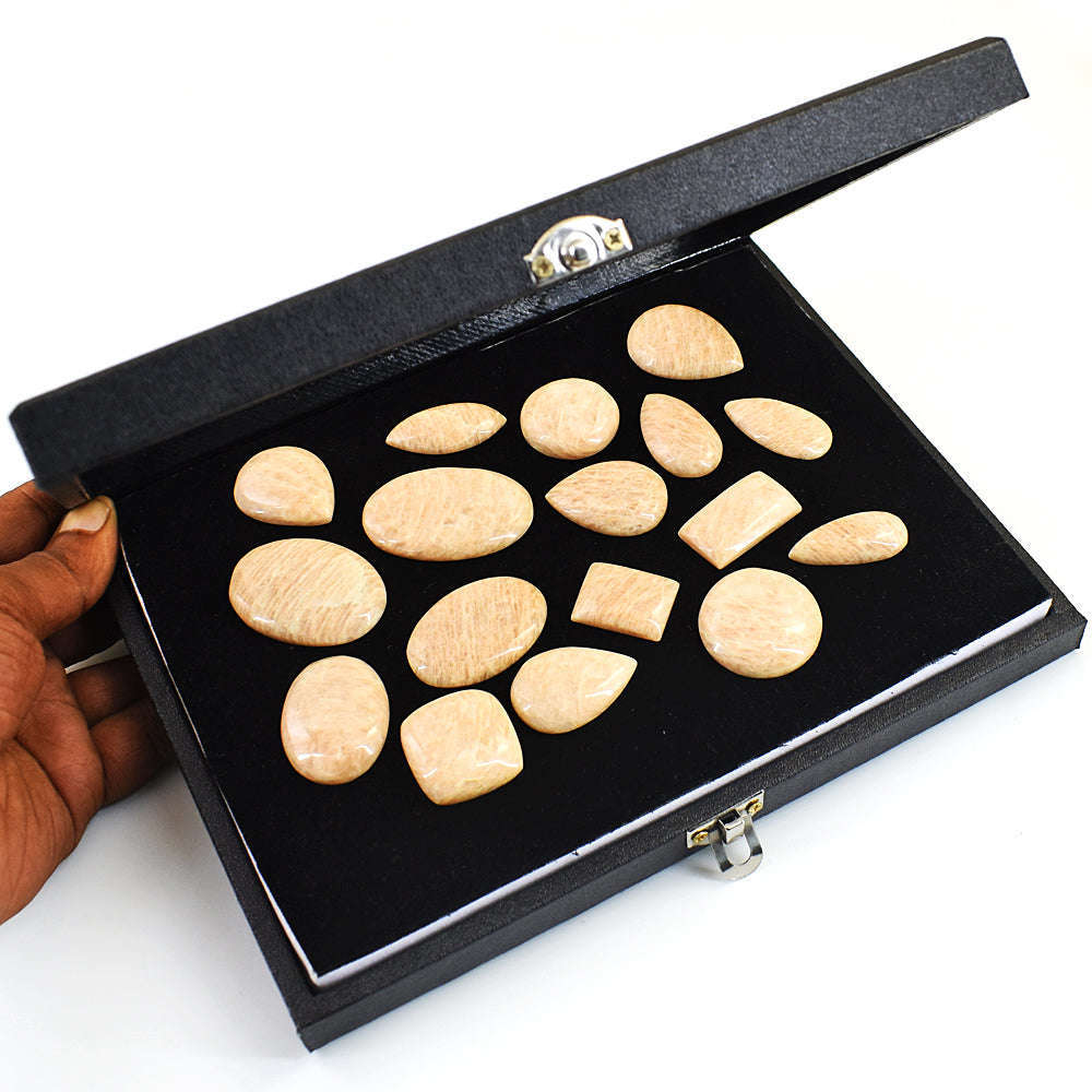 gemsmore:Genuine Peach Moonstone  Untreated Gemstone Cabochon Lot gemsmore:Genuine Peach Moonstone  Untreated Gemstone Cabochon Lot