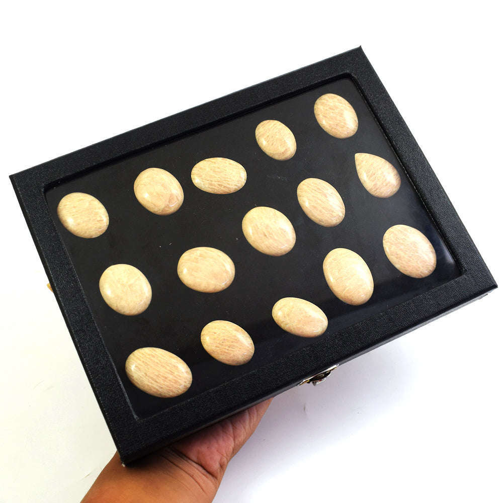 gemsmore:Genuine Peach Moonstone  Untreated Gemstone Cabochon Lot gemsmore:Genuine Peach Moonstone  Untreated Gemstone Cabochon Lot