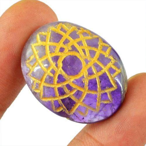 gemsmore:Genuine Purple Amethyst Chakra Oval Shaped Gemstone gemsmore:Genuine Purple Amethyst Chakra Oval Shaped Gemstone