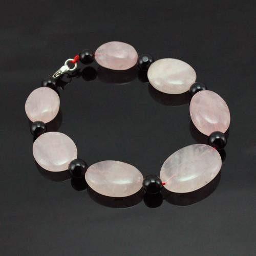 gemsmore:Genuine Rose Quartz & Black Spinel Beads Bracelet gemsmore:Genuine Rose Quartz & Black Spinel Beads Bracelet