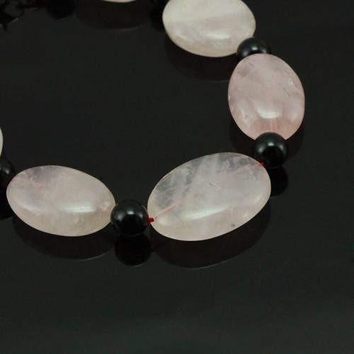 gemsmore:Genuine Rose Quartz & Black Spinel Beads Bracelet gemsmore:Genuine Rose Quartz & Black Spinel Beads Bracelet