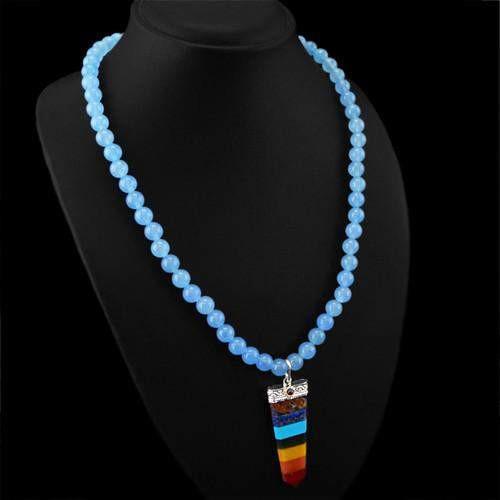 gemsmore:Genuine Seven Chakra Blue Chalcedony Beads Necklace gemsmore:Genuine Seven Chakra Blue Chalcedony Beads Necklace