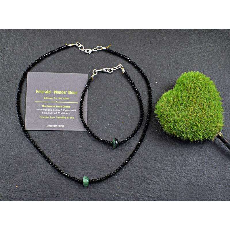 gemsmore:Genuine Solitaire Untreated Emerald & Spinel Necklace & Bracelet Set gemsmore:Genuine Solitaire Untreated Emerald & Spinel Necklace & Bracelet Set