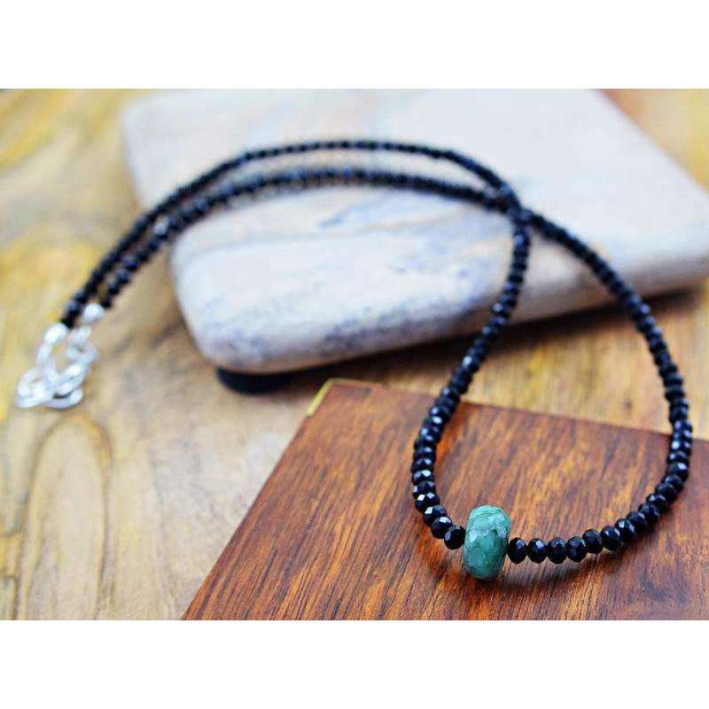 gemsmore:Genuine Solitaire Untreated Emerald & Spinel Necklace & Bracelet Set gemsmore:Genuine Solitaire Untreated Emerald & Spinel Necklace & Bracelet Set