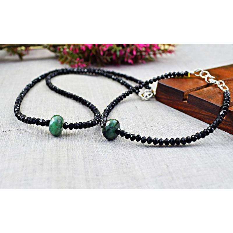 gemsmore:Genuine Solitaire Untreated Emerald & Spinel Necklace & Bracelet Set gemsmore:Genuine Solitaire Untreated Emerald & Spinel Necklace & Bracelet Set