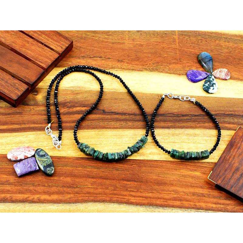 gemsmore:Genuine Untreated Emerald & Spinel Necklace & Bracelet Set gemsmore:Genuine Untreated Emerald & Spinel Necklace & Bracelet Set