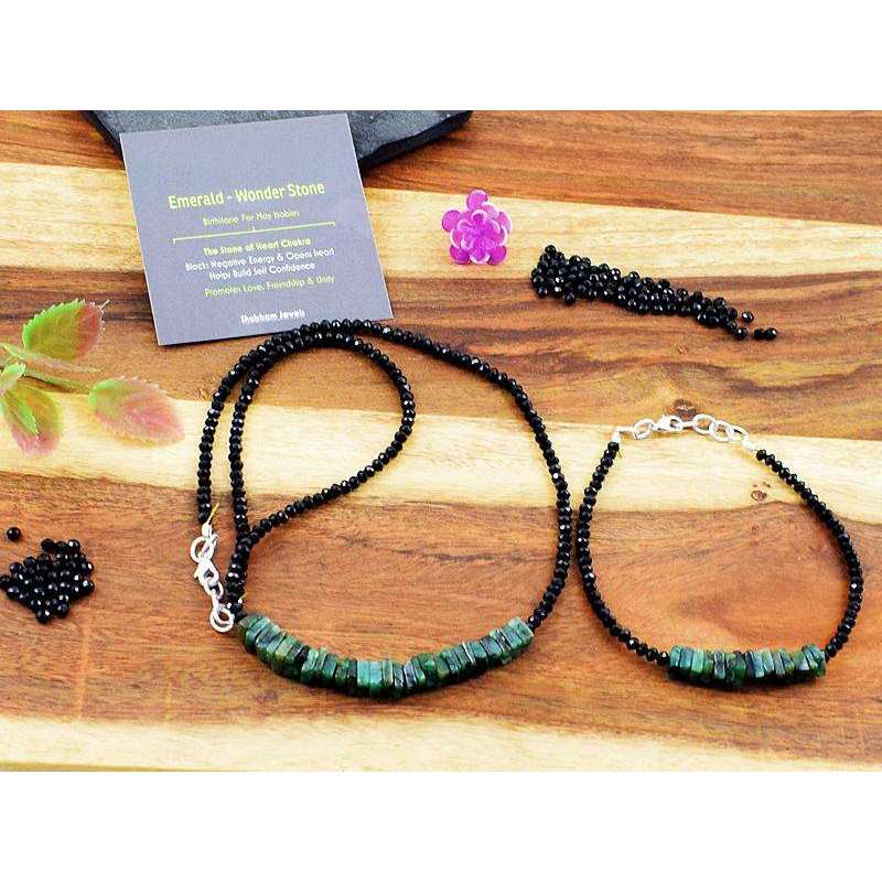 gemsmore:Genuine Untreated Emerald & Spinel Necklace & Bracelet Set gemsmore:Genuine Untreated Emerald & Spinel Necklace & Bracelet Set