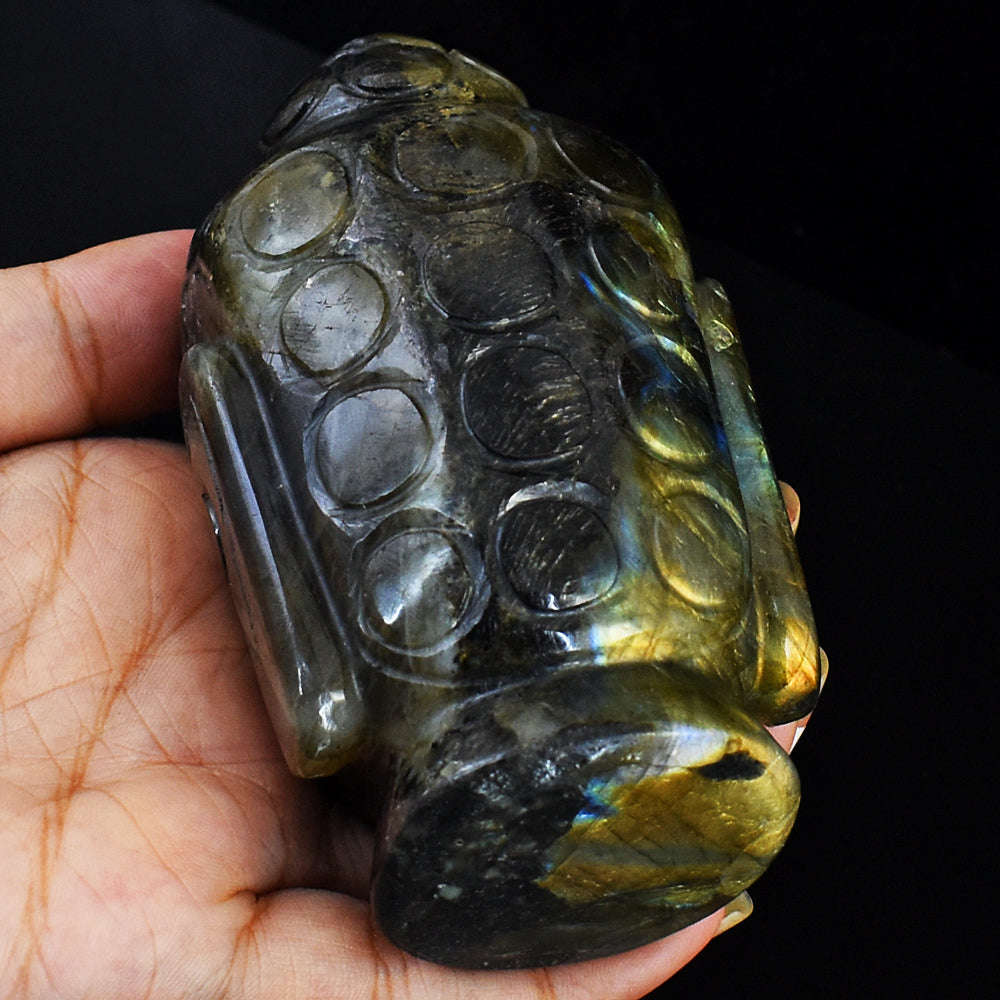 gemsmore:Golden & Blue Flash Labradorite Carved Lord Buddha Head Idol gemsmore:Golden & Blue Flash Labradorite Carved Lord Buddha Head Idol