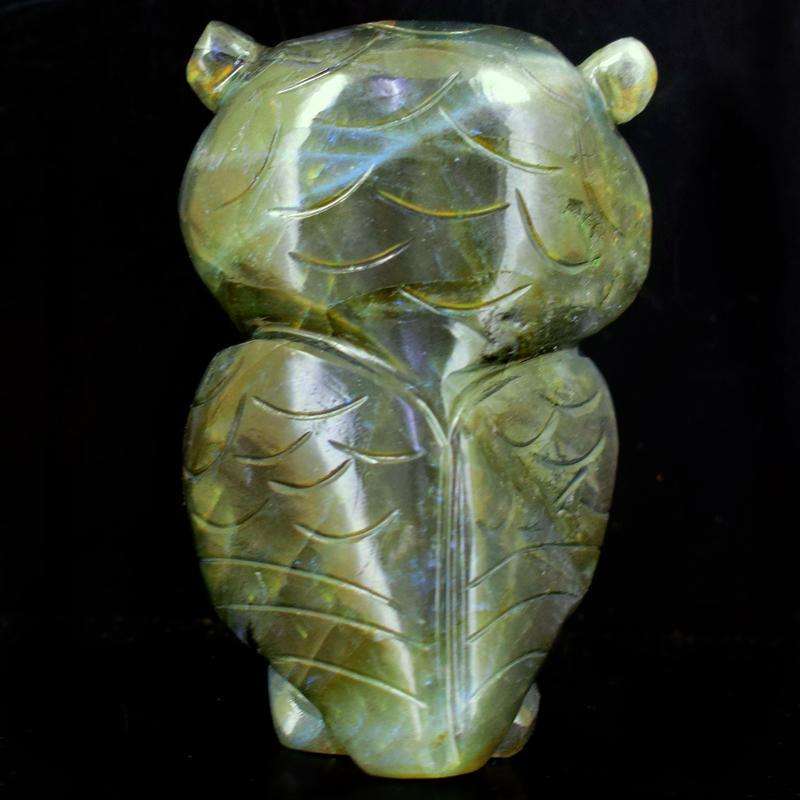 gemsmore:Golden & Blue Flash Labradorite Hand Carved Owl Gemstone gemsmore:Golden & Blue Flash Labradorite Hand Carved Owl Gemstone