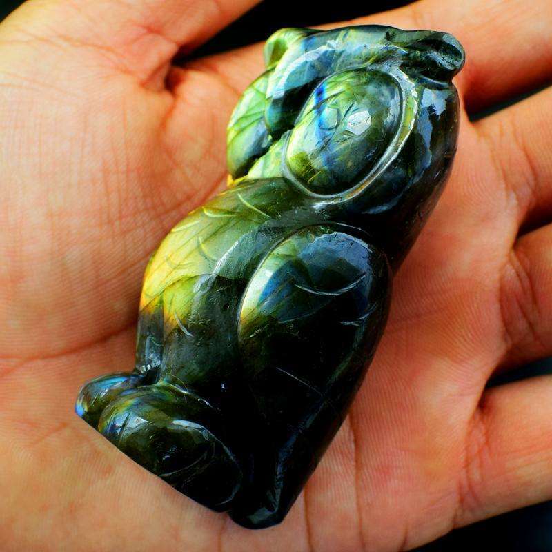 gemsmore:Golden Flash Labardorite Hand Carved Gemstone Owl gemsmore:Golden Flash Labardorite Hand Carved Gemstone Owl