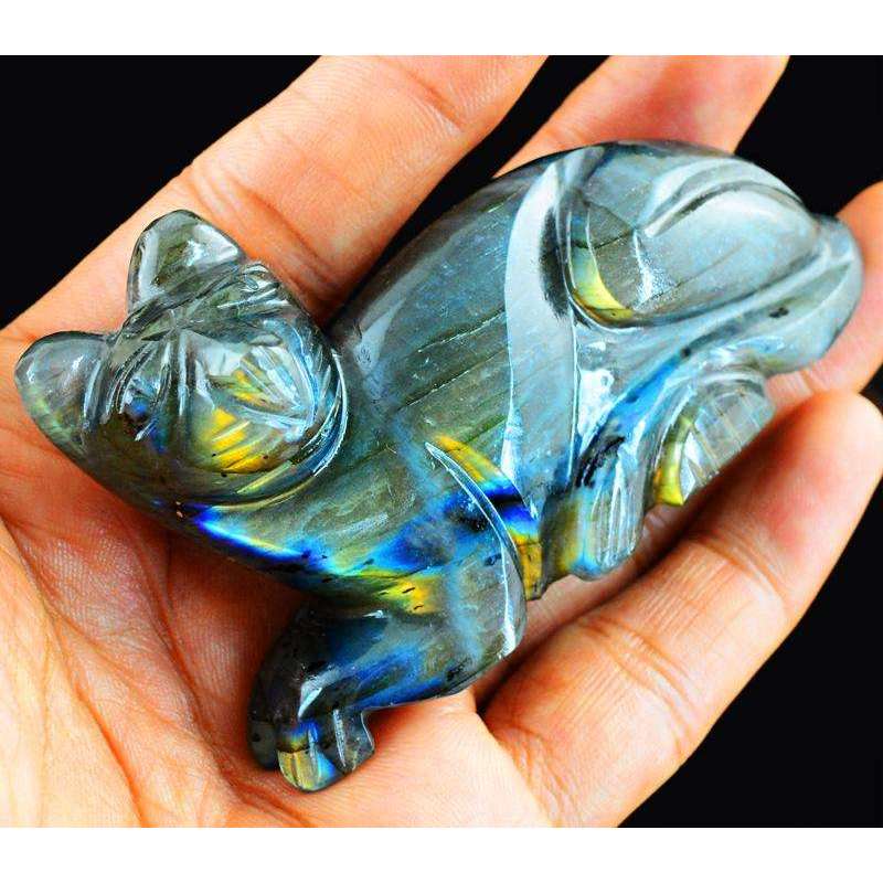 gemsmore:Golden Flash Labradorite Carved Cat - Genuine Gemstone gemsmore:Golden Flash Labradorite Carved Cat - Genuine Gemstone