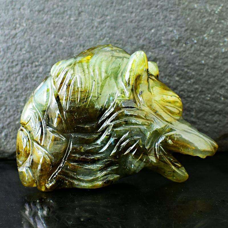 gemsmore:Golden Flash Labradorite Carved Wolf Head gemsmore:Golden Flash Labradorite Carved Wolf Head