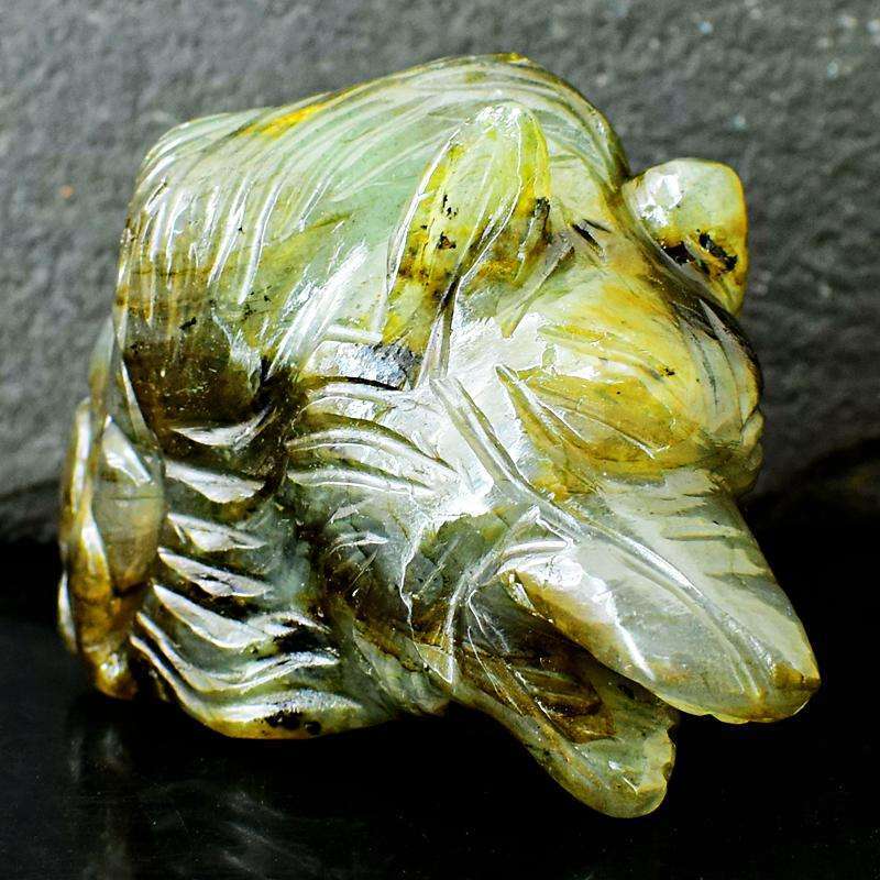 gemsmore:Golden Flash Labradorite Carved Wolf Head gemsmore:Golden Flash Labradorite Carved Wolf Head