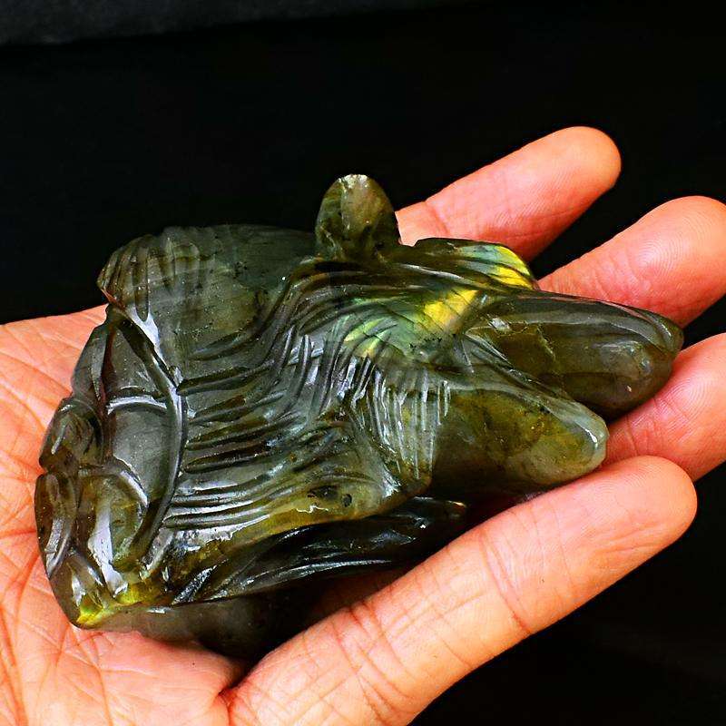 gemsmore:Golden Flash Labradorite Carved Wolf Head gemsmore:Golden Flash Labradorite Carved Wolf Head