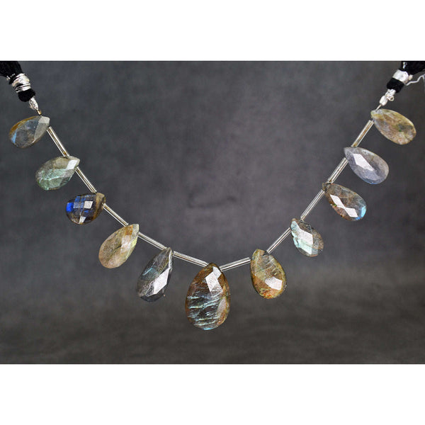 gemsmore:Gorgeous 116 Carats 08 Inches Genuine Amazing Flash Labradorite Faceted Beads Strand