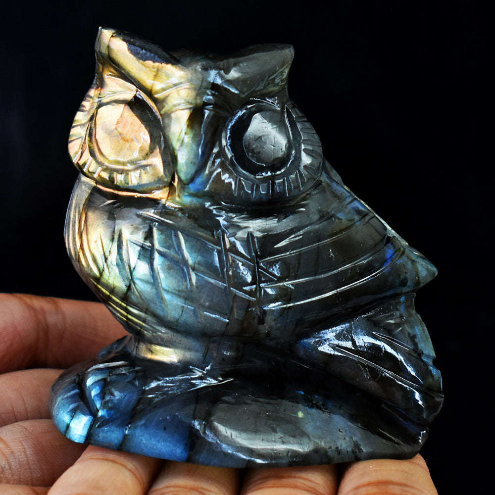 gemsmore:Gorgeous Amazing Flash Labradorite Hand Carved Gemstone Owl gemsmore:Gorgeous Amazing Flash Labradorite Hand Carved Gemstone Owl