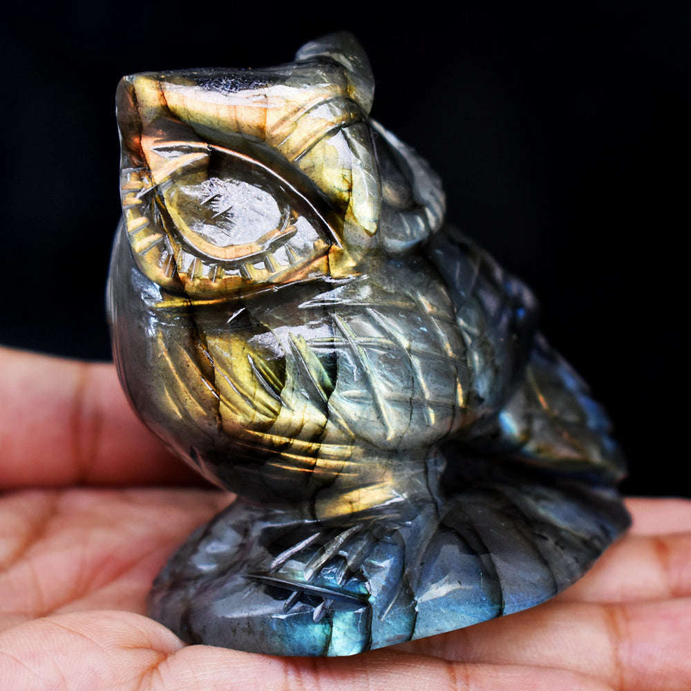 gemsmore:Gorgeous Amazing Flash Labradorite Hand Carved Gemstone Owl gemsmore:Gorgeous Amazing Flash Labradorite Hand Carved Gemstone Owl