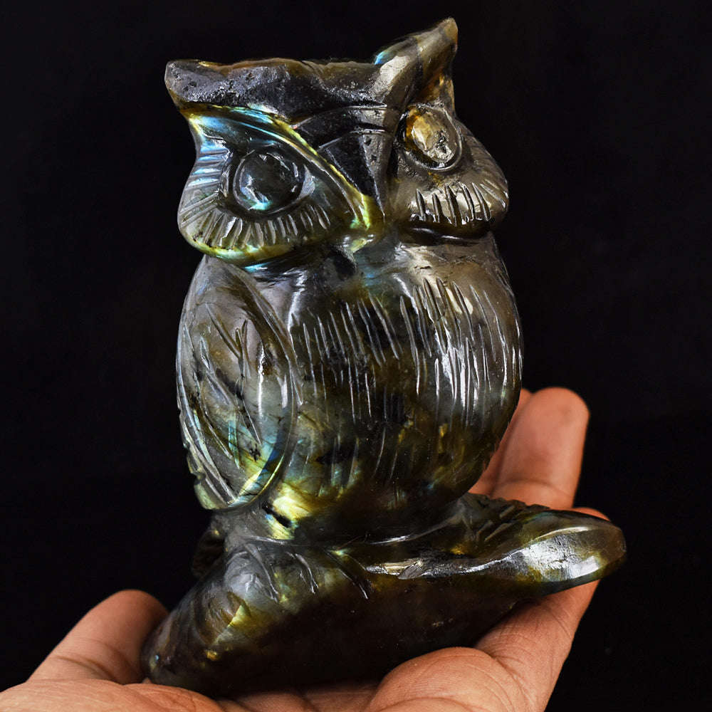 gemsmore:Gorgeous  Amazing Flash Labradorite Hand Carved Owl Gemstone gemsmore:Gorgeous  Amazing Flash Labradorite Hand Carved Owl Gemstone