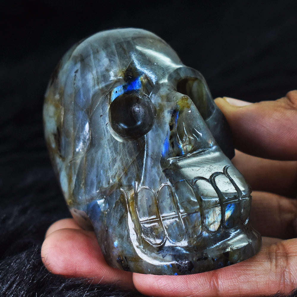 gemsmore:Gorgeous Blue & Golden Flash Labradorite Hand Carved Skull  Gemstone gemsmore:Gorgeous Blue & Golden Flash Labradorite Hand Carved Skull  Gemstone