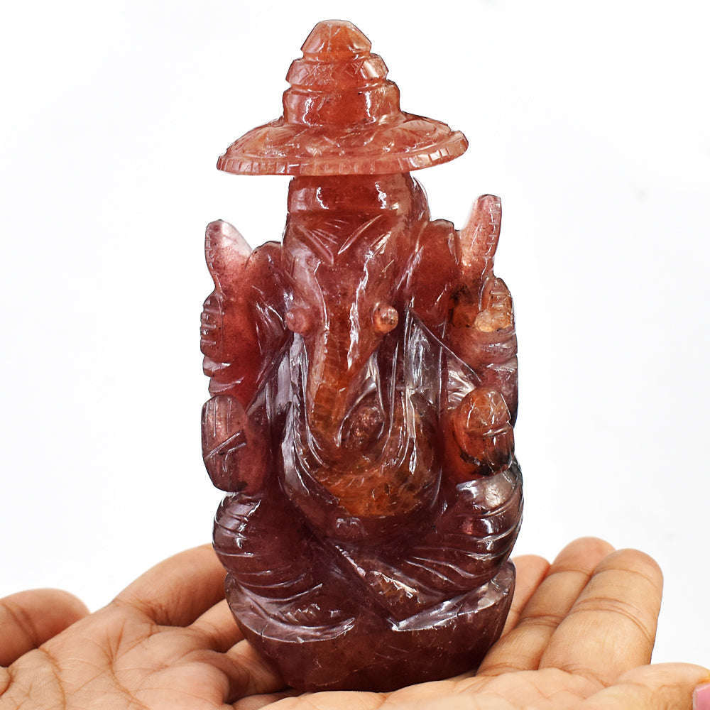 gemsmore:Gorgeous Strawberry Quartz Hand Carved Idol Lord Ganesha With Throne gemsmore:Gorgeous Strawberry Quartz Hand Carved Idol Lord Ganesha With Throne