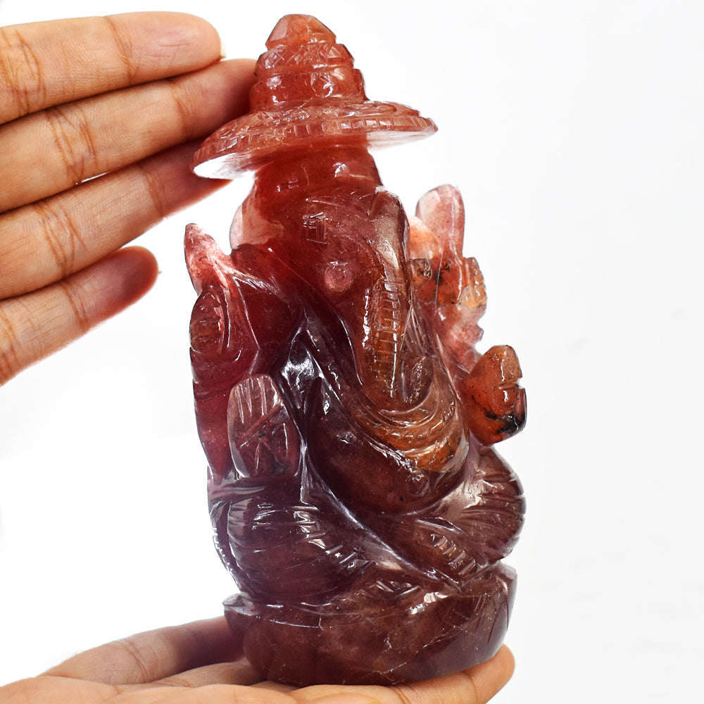 gemsmore:Gorgeous Strawberry Quartz Hand Carved Idol Lord Ganesha With Throne gemsmore:Gorgeous Strawberry Quartz Hand Carved Idol Lord Ganesha With Throne