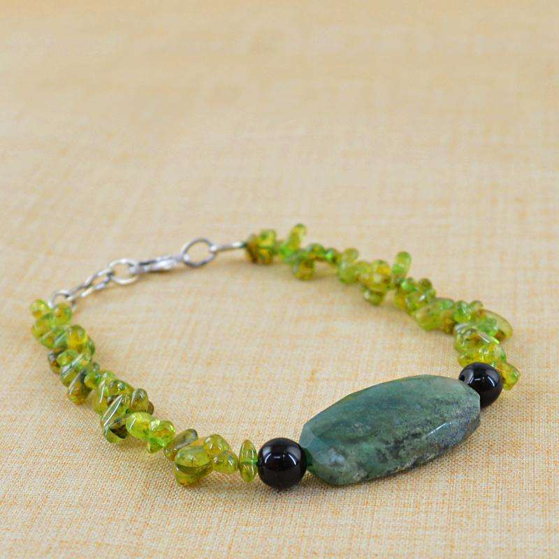 gemsmore:Green Peridot & Green Moss Agate Bracelet Natural Untreated Beads gemsmore:Green Peridot & Green Moss Agate Bracelet Natural Untreated Beads