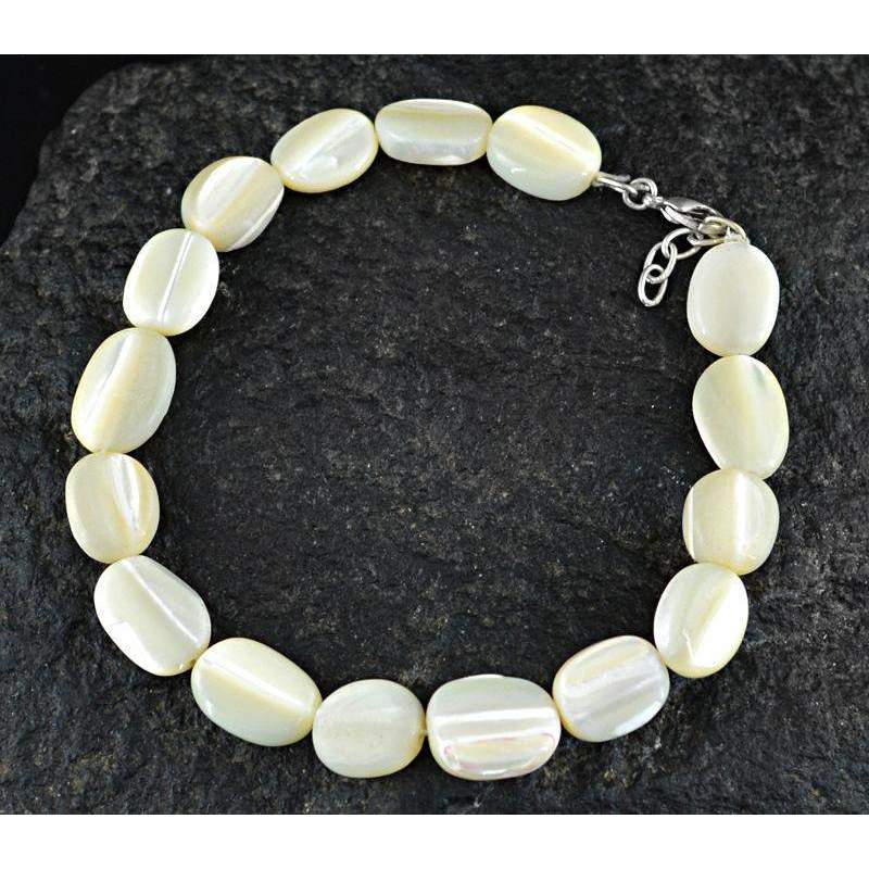 gemsmore:Mother Pearl Bracelet Natural Oval Shape Untreated Beads gemsmore:Mother Pearl Bracelet Natural Oval Shape Untreated Beads