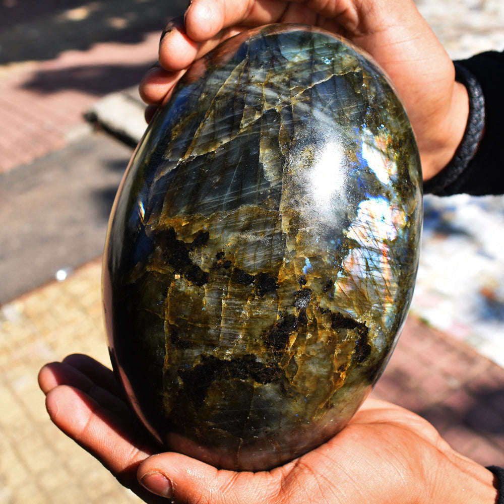 gemsmore:Museum Size Massive Flashy Labradorite Healing Carved Egg gemsmore:Museum Size Massive Flashy Labradorite Healing Carved Egg