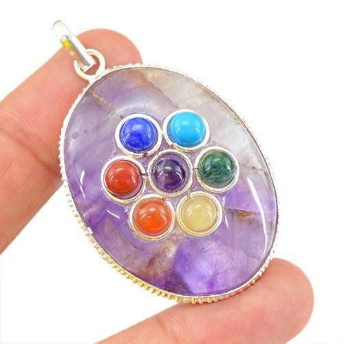 gemsmore:Natural 7 Chakra Purple Amethyst Pendant gemsmore:Natural 7 Chakra Purple Amethyst Pendant