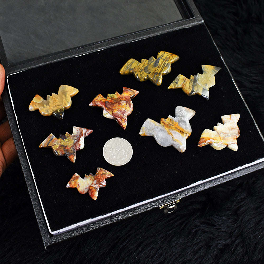 gemsmore:Natural Amazing Agate Untreated Carved Bat Cabochon Lot gemsmore:Natural Amazing Agate Untreated Carved Bat Cabochon Lot