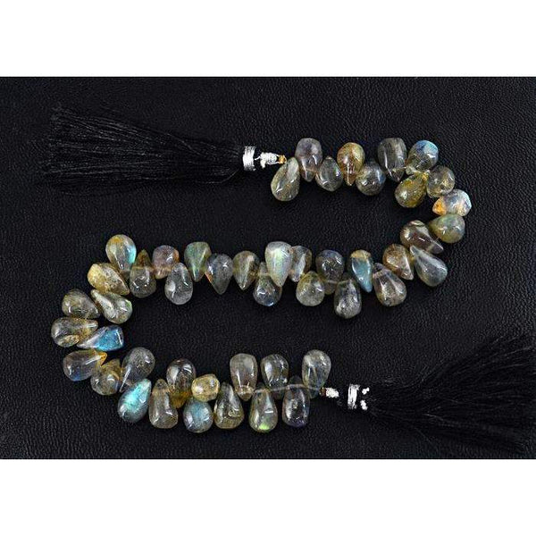 gemsmore:Natural Amazing Blue Flash Labradorite Drilled Beads Strand - Pear Shape