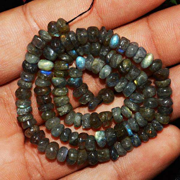 gemsmore:Natural Amazing Blue Flash Labradorite Drilled Beads Strand