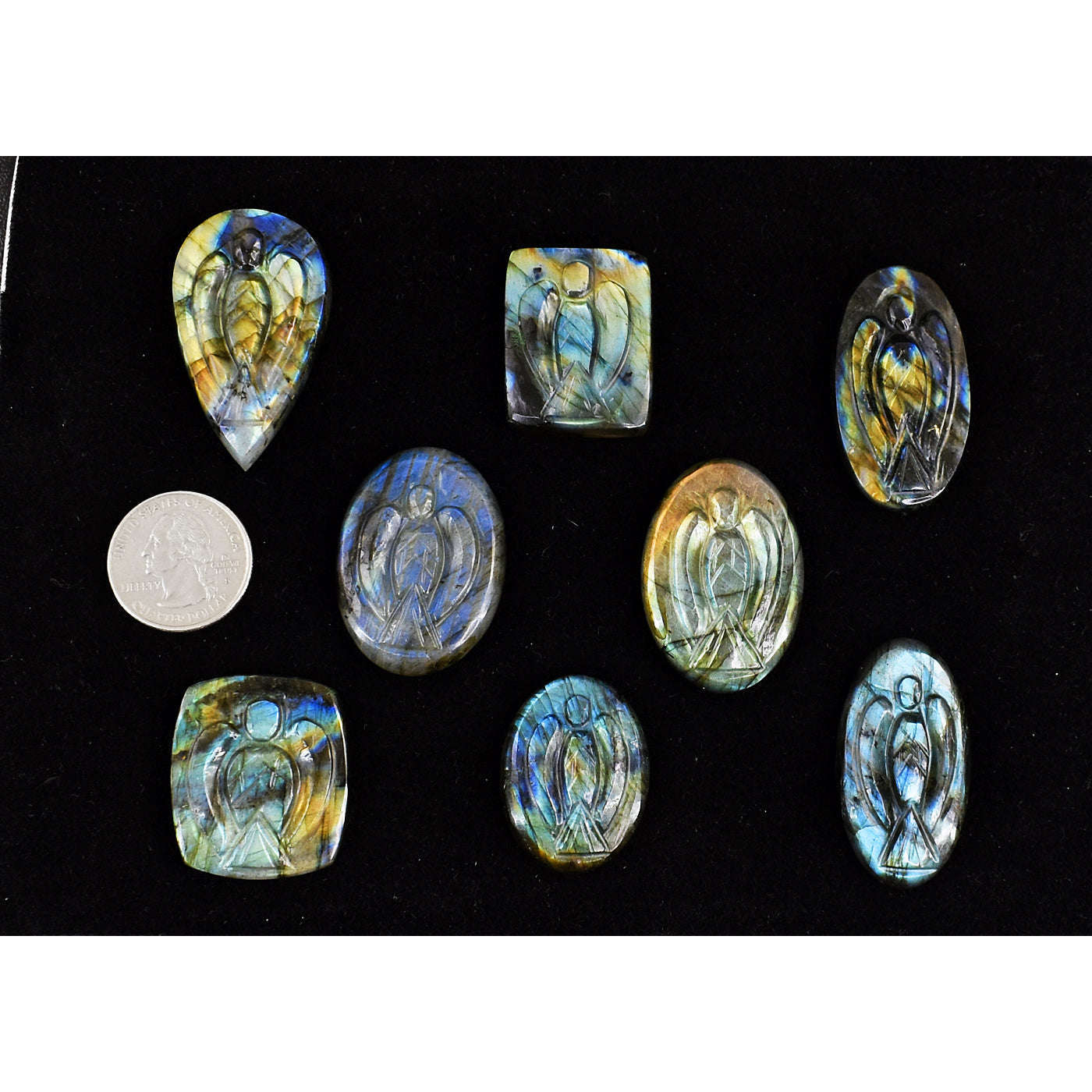 gemsmore:Natural Amazing Flash Labradorite Untreated Angel Cabochon Lot gemsmore:Natural Amazing Flash Labradorite Untreated Angel Cabochon Lot
