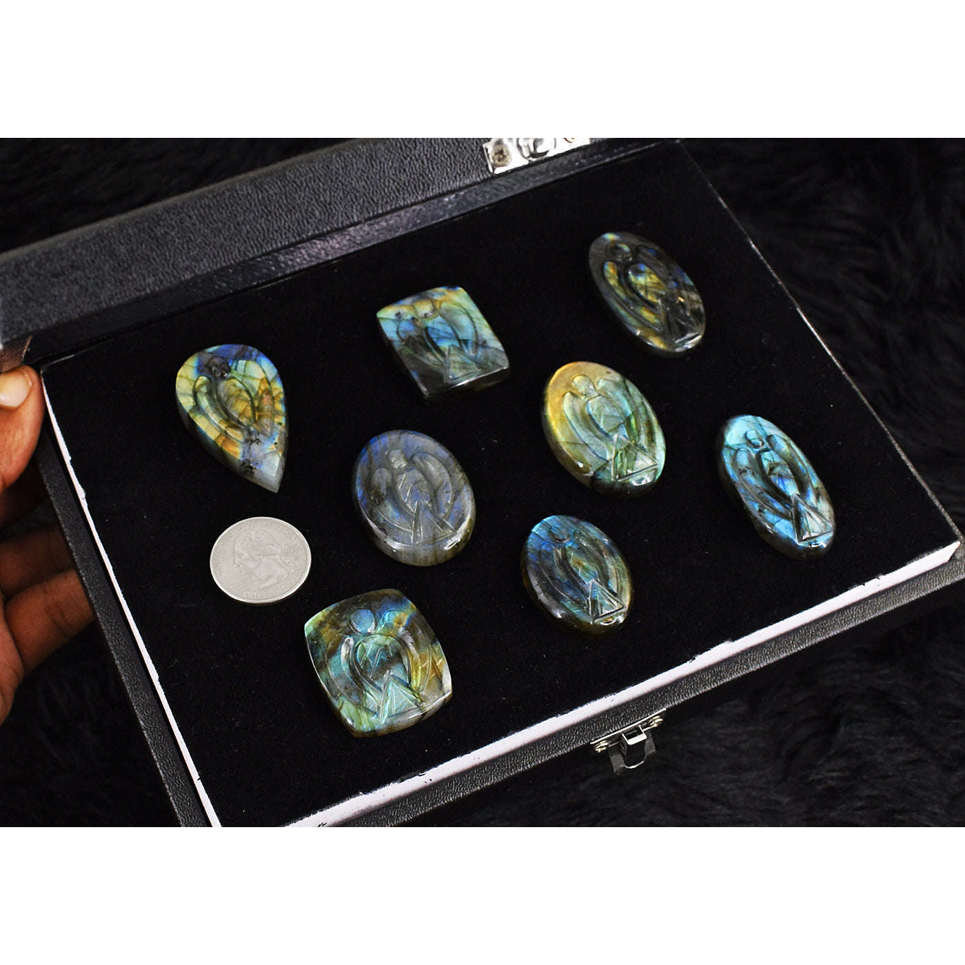 gemsmore:Natural Amazing Flash Labradorite Untreated Angel Cabochon Lot gemsmore:Natural Amazing Flash Labradorite Untreated Angel Cabochon Lot