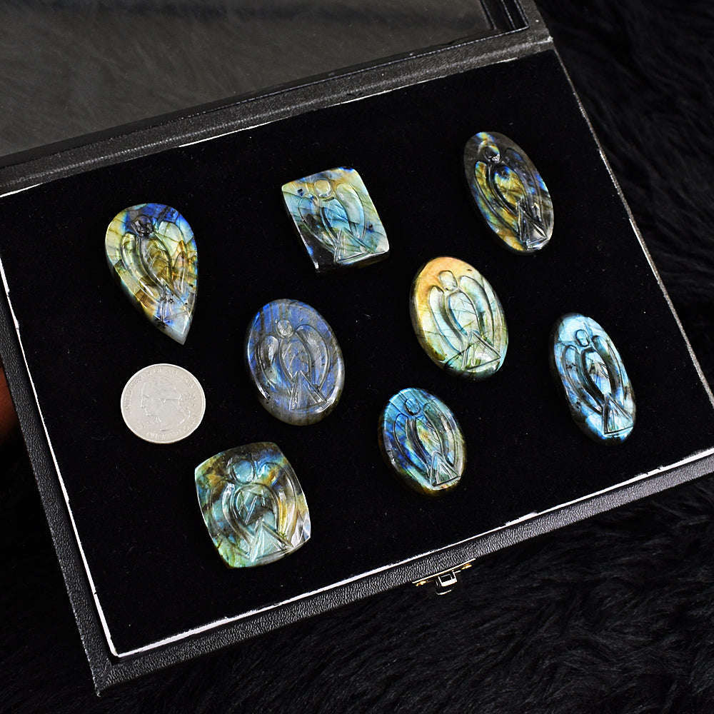 gemsmore:Natural Amazing Flash Labradorite Untreated Angel Cabochon Lot gemsmore:Natural Amazing Flash Labradorite Untreated Angel Cabochon Lot