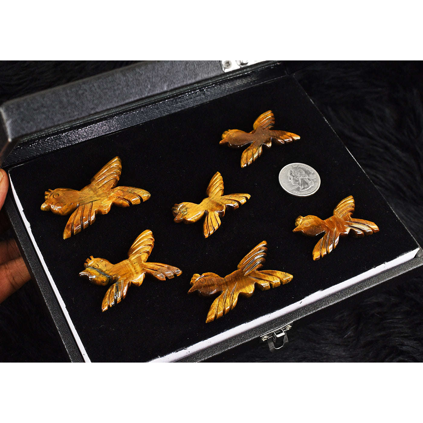 gemsmore:Natural Amazing Golden Tiger Eye Untreated Carved Bird Gemstone Cabochon Lot gemsmore:Natural Amazing Golden Tiger Eye Untreated Carved Bird Gemstone Cabochon Lot